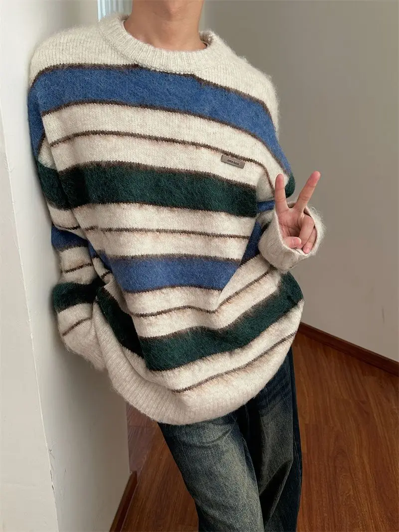 

Autumn and winter men and women sweaters striped Korean style retro loose sweaters long-sleeved pullover sweaters trendy brands