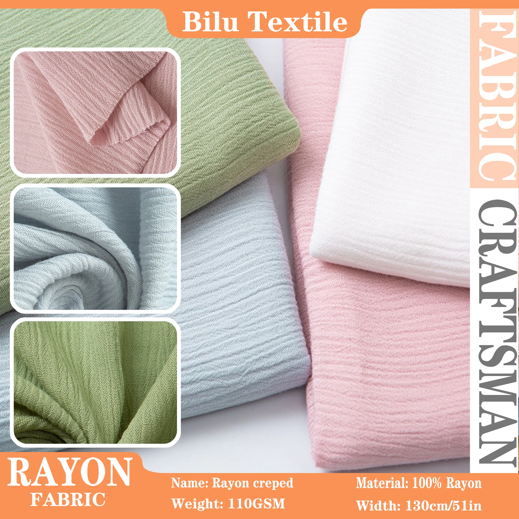 

1M/2M/3M/5M 30S Rayon Cotton Crepe Fabric – Premium Soft Woven for Dresses & Shirts (by Meter)