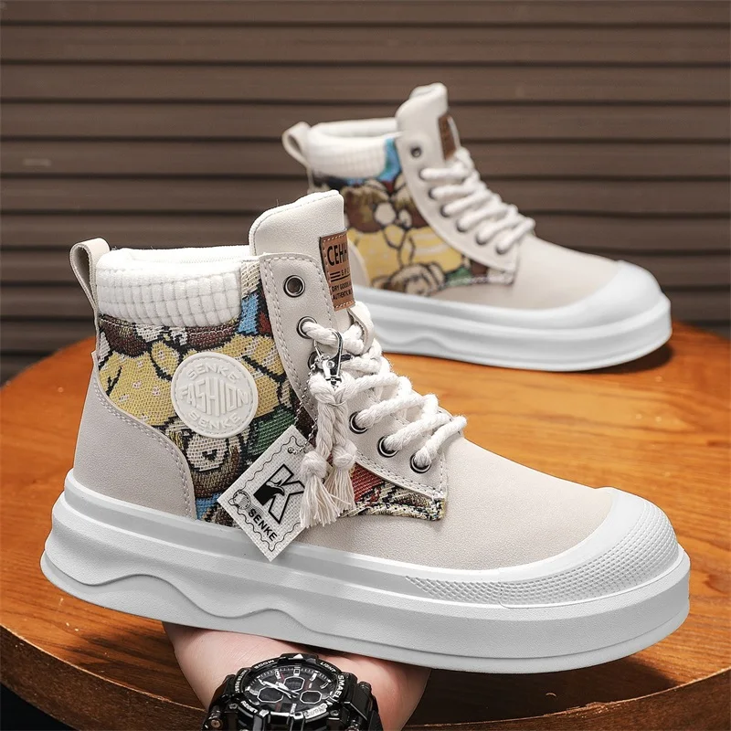 

Новые мужские ботинки Дизайнерские роскошные мужские рабочие ботинки Высокие кеды Кожаная обувь на платформе для мужчин Мотоциклетные ботинки в британском стиле Botas Hombre