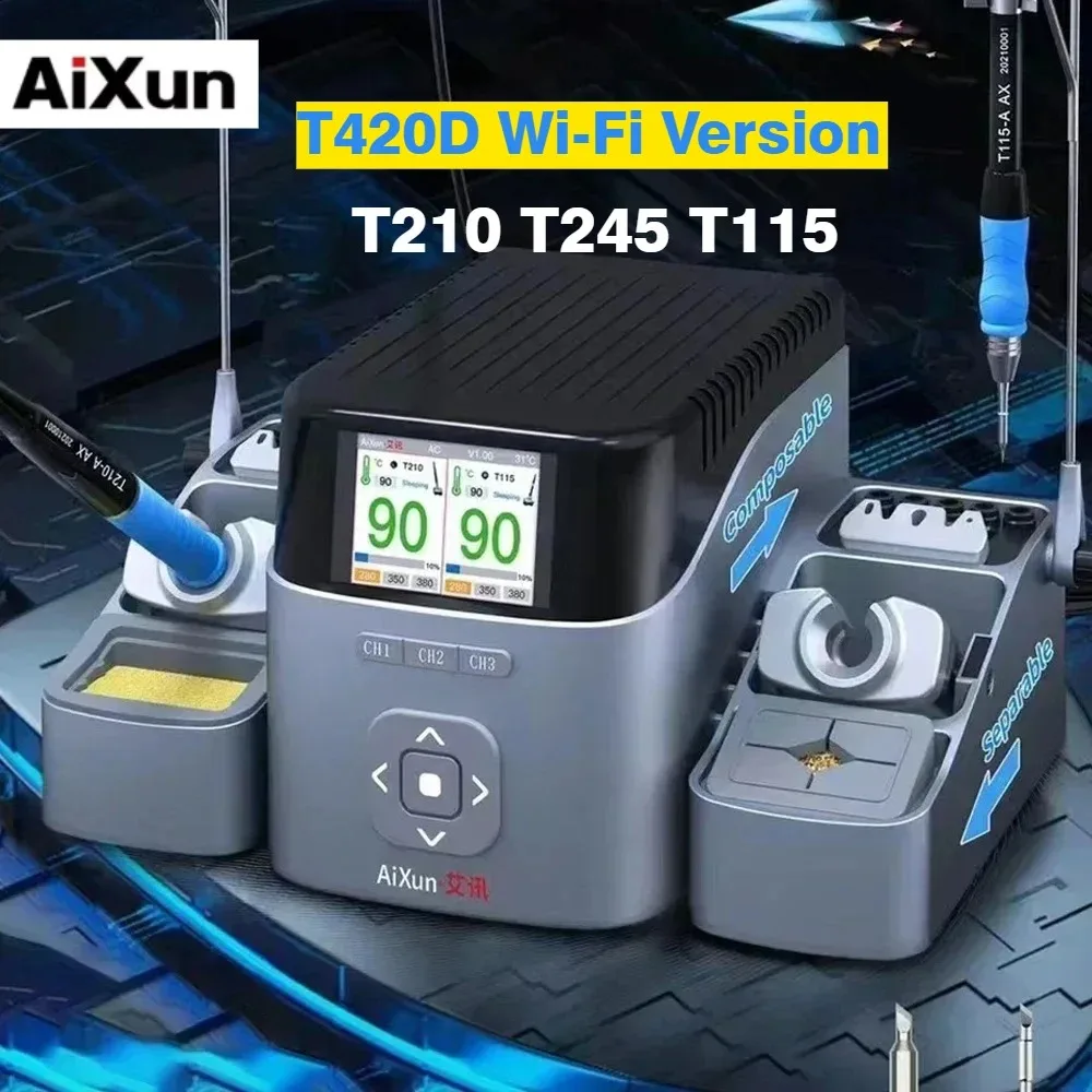 2025 Aixun T420D واي فاي/بلوتوث محطة لحام ثنائية القناة الاستعداد التلقائي دعم T115/T210/T245 مقابض للرقاقة SMD PCB