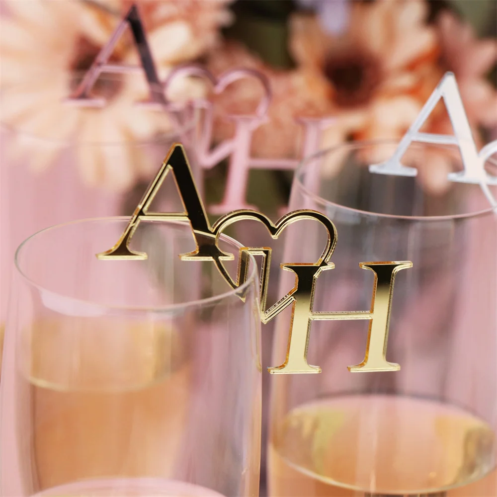 20/50/100pcs Personalised Drink Stirrers Initials Heart Wedding Drink Tags Glass Markers Alternative Champagne Topper Wine Charm image 6