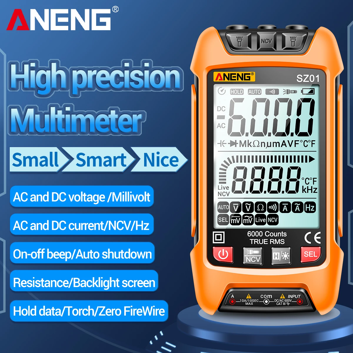 

SZ01 Smart Digital Multimeter 6000 Counts Auto Range True RMS NCV Universal Meter Handheld Multifunctional Tester Voltmete