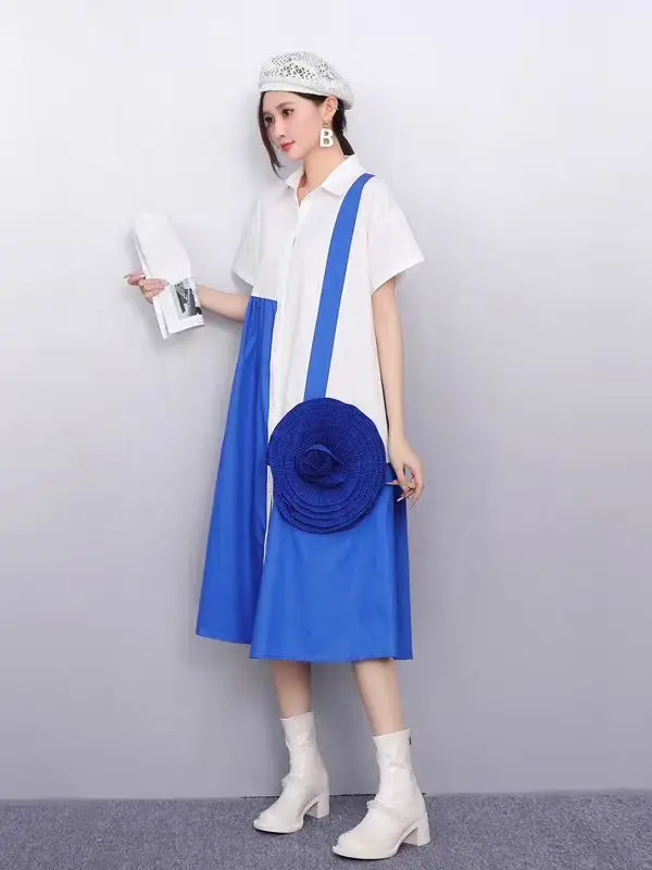 Tannt Vrouwen Jurk Asymmetrie Bloem Patchwork Zwart Wit Kleur Bijpassende Shirt Jurken 2025, Nieuwe Mode Casual Lange Jurken