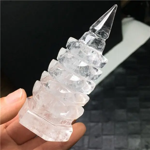 

China's natural white crystal five-story Wenchang Tower home living room desktop decoration living room decoration
