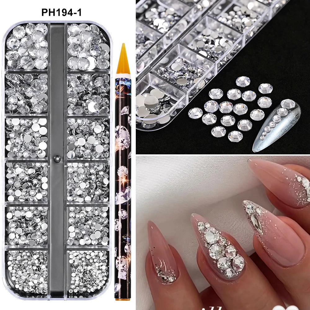 980 unid/caja Día de San Valentín rojo de lujo Nail Art Rhinestone SS4-SS16 redondo rojo brillante uñas diamante con lápiz de selección manicura cristal