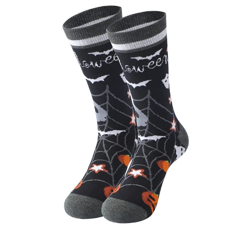 Men Women Halloween Novelty Socks Bats Pumpkin Skull Print Funny Colorful Pattern Casual Cotton Hosiery Party