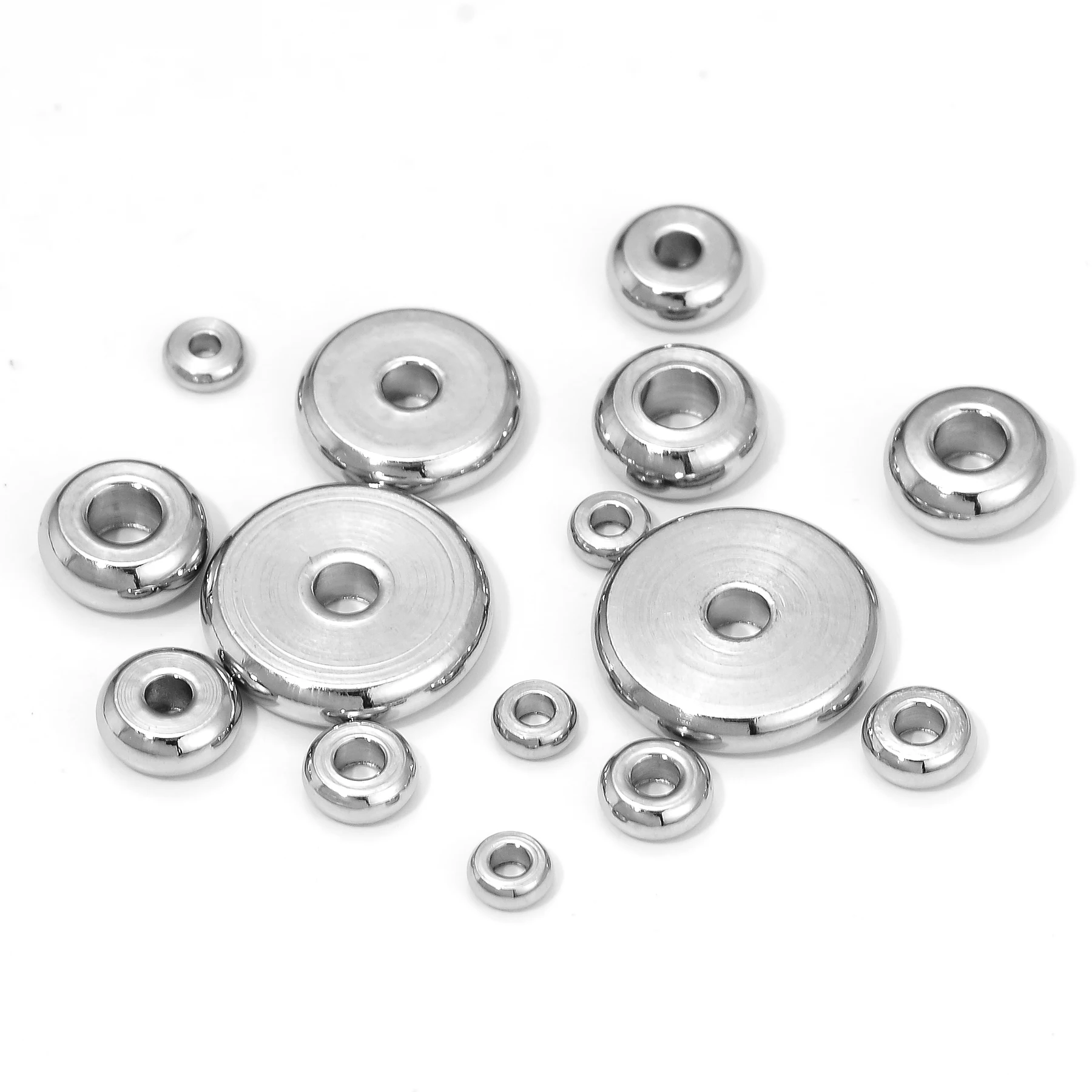 Großhandel 20 Stück/Set 3mm-10mm Edelstahl Flache Runde Perlen Lose Abstandsperlen für DIY Schmuckherstellung Zubehör – Detail 3