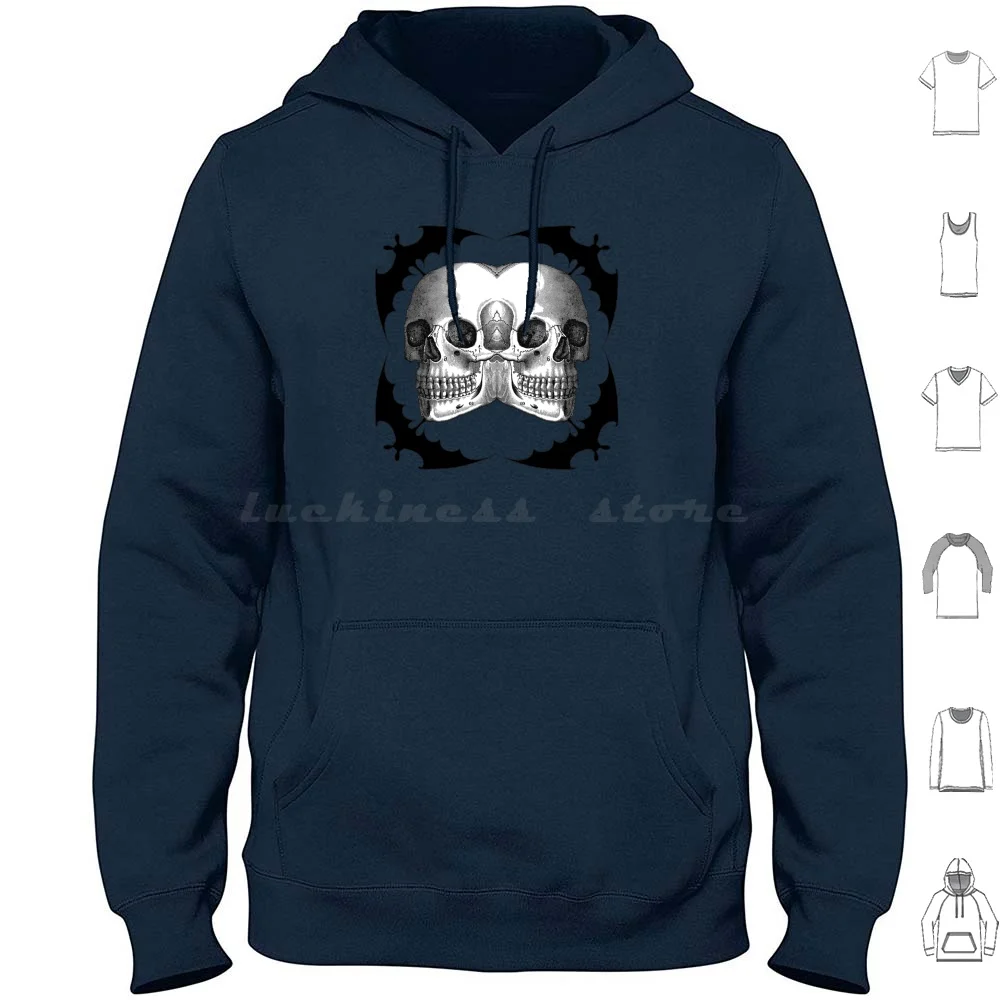 Bats In The Belfry Hoodies Long Sleeve Bat Skull Skulls Bats Creepy Halloween Vintage Anatomy Conjoined Blackandwhite