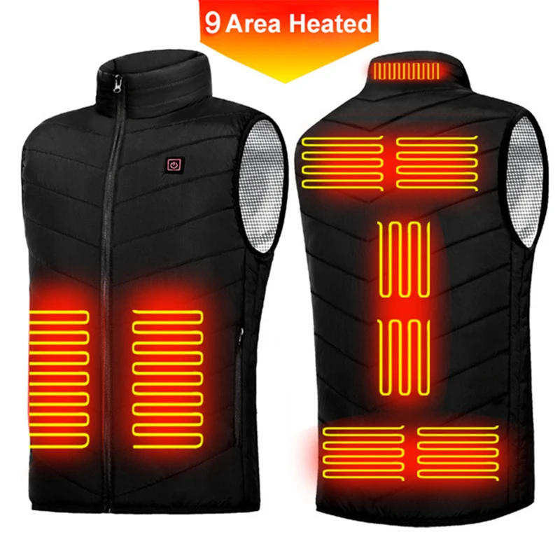 9 Heated Vest Men Women Fashion Winter Jacket Coat USB Heating Thermal Vest Warm Clothes Winter Heated Vest Protable S-4XL