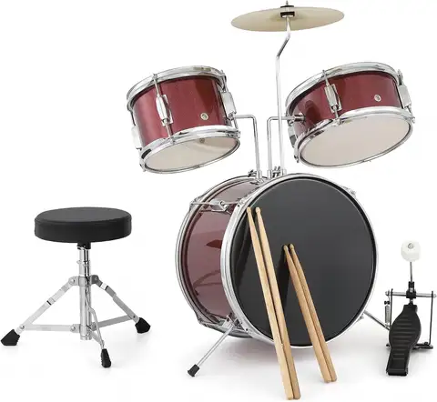 Children Drum Set 3-Piece for Beginners, Drum Kit with Adjustable Throne, Cymbal, Pedal & Two Pairs of Drumsticks, Junior Drum Set with Bass Drum