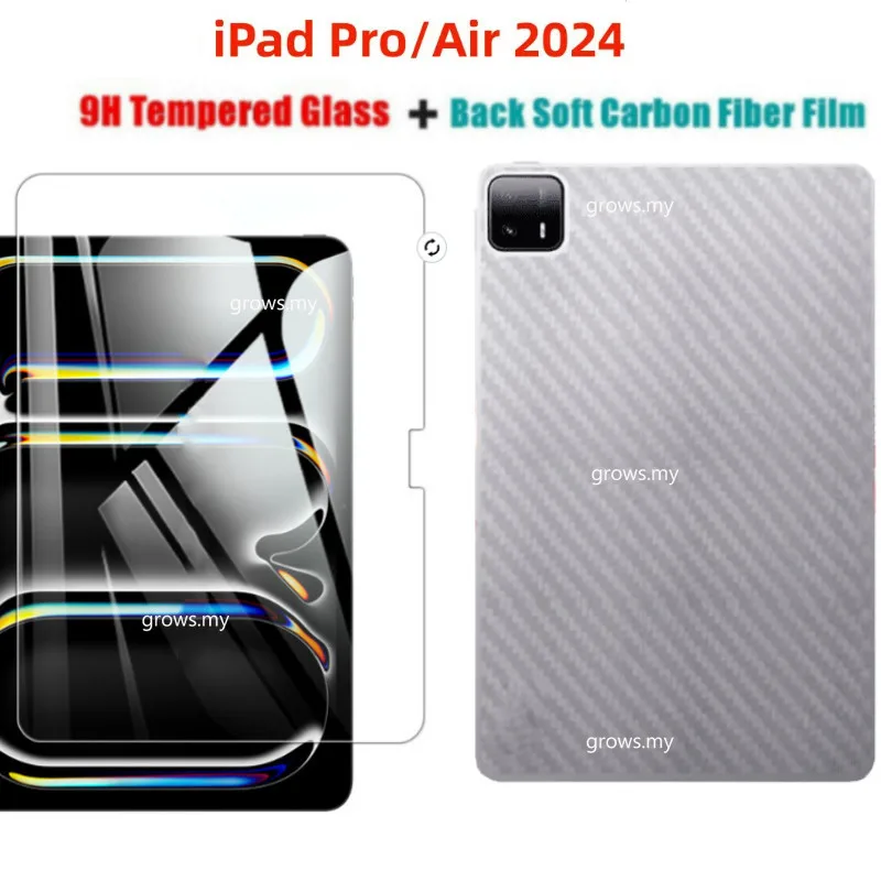 For iPad Pro 13 2024 Air 11 inch Pro 7th 5th Air 6th Gen Air13 M2 Carbon Fiber Film Sticker + Tempered Glass Film