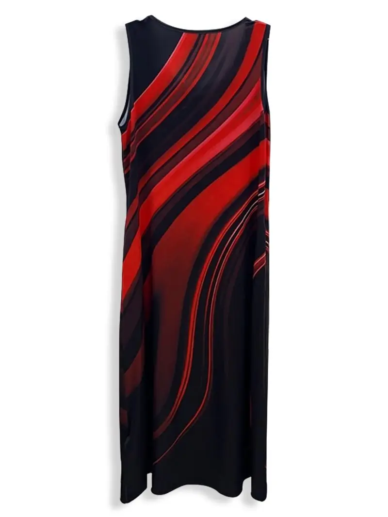 Nuovo elegante abito da donna senza maniche con stampa di colori misti neri Abbigliamento da donna alla moda in stile europeo e americano