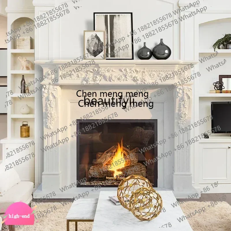 Stone Carving Fireplace Marble French Fireplace Mantel White Marble Material Living Room Curio Cabinet Floor European Custom