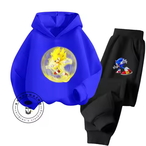 Sonic 2D Cartoon Printed Hoodie Set Fashion 2025 For Kids Teens Boys Girls Casual Hot Sale Autumn Winter