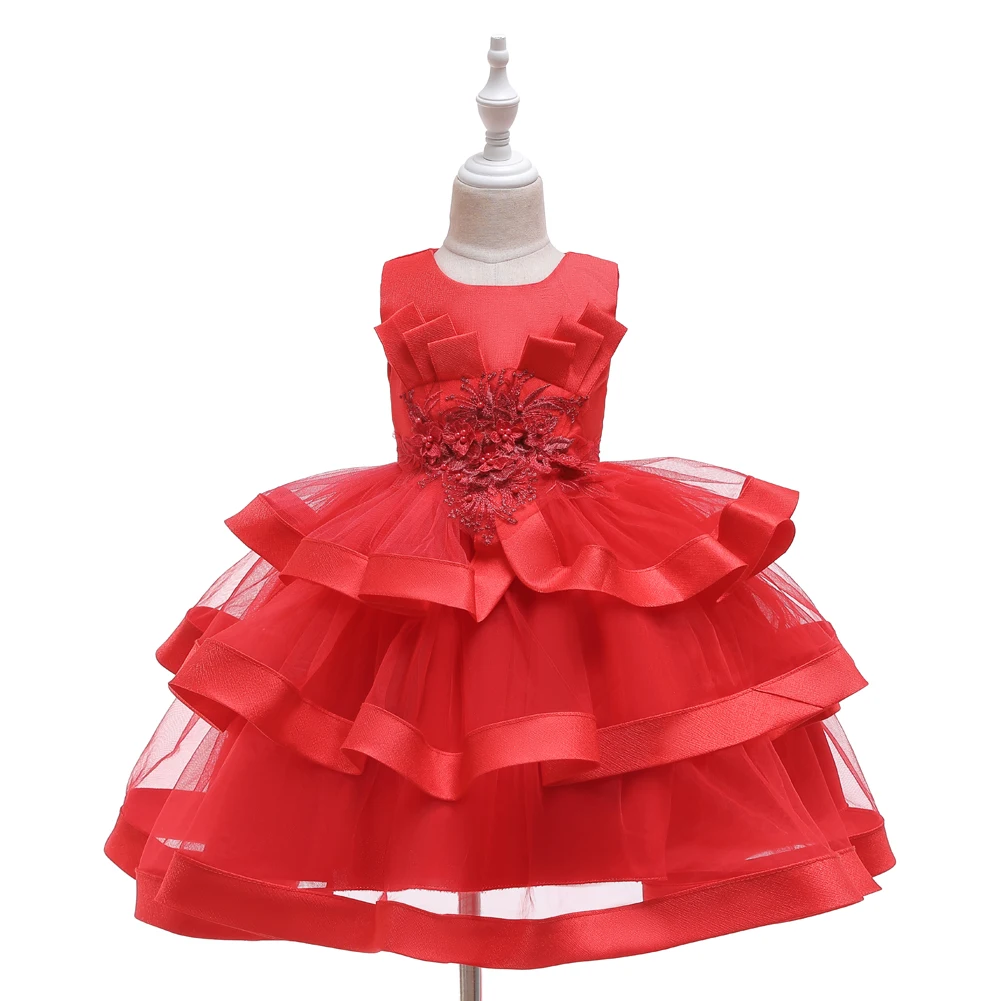 Girs Party Dresses 5 Colors 80cm-140cm Children Wedding Skirt Baby Performance Ball Gown Evening Vestido Pink Birthday Christmas