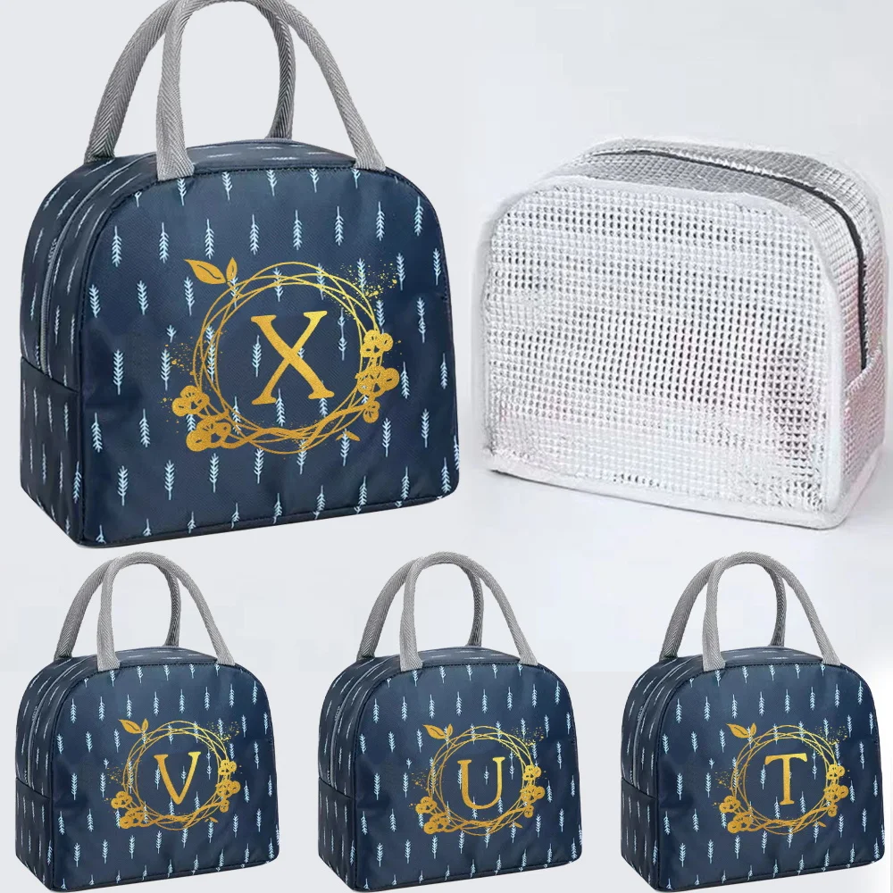 

Work Food Insulated Lunch Bag Women New Wreath Letter Print Cooler Bag Kids Portable Thermal Lunch Box Ice Pack Picnic Tote Bags