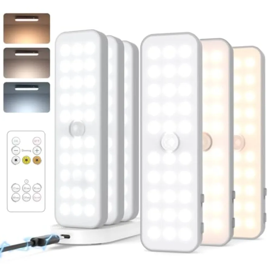 Under Cabinet Lighting Wireless with Charging Station, Small 6'' Led Rechargeable Motion Sensor Light Indoor, 3CCT Dimmable Clo