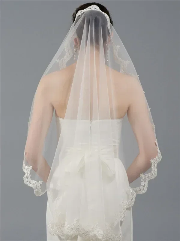 Short Lace Appliques Wedding Veil with Comb Elegant Muslim Bride Veils Marriage Accessories