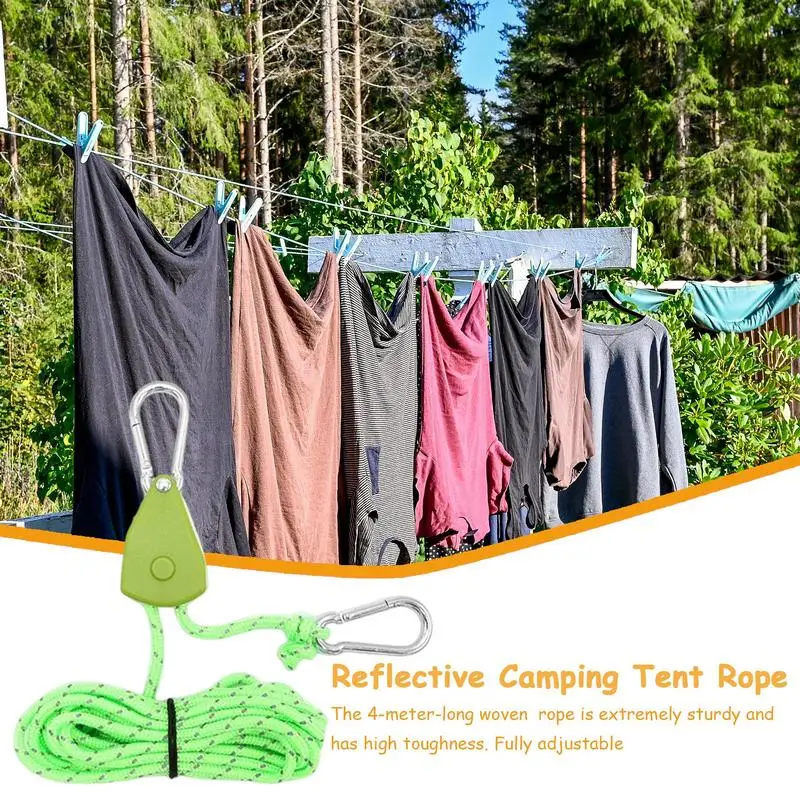 Guy Lines With Tensioners Portable Adjustable Fix Camping Rope 13 Ft Utility Rope Tent Tie Downs Rope Hanger For Tent Tarp Canop