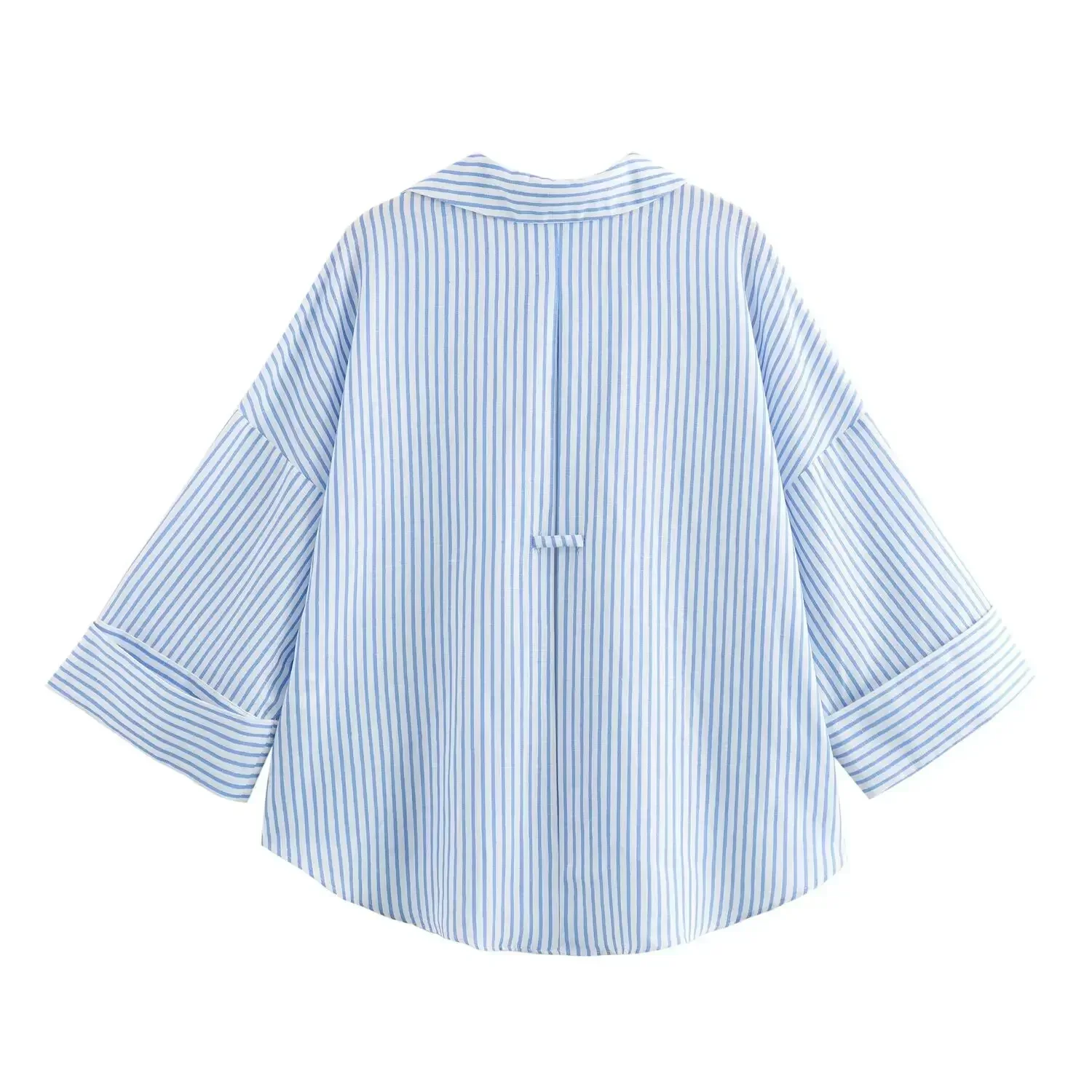 Women's new fashion casual linen blend asymmetrical striped women's shirt retro long sleeved button up women's shirt chic top