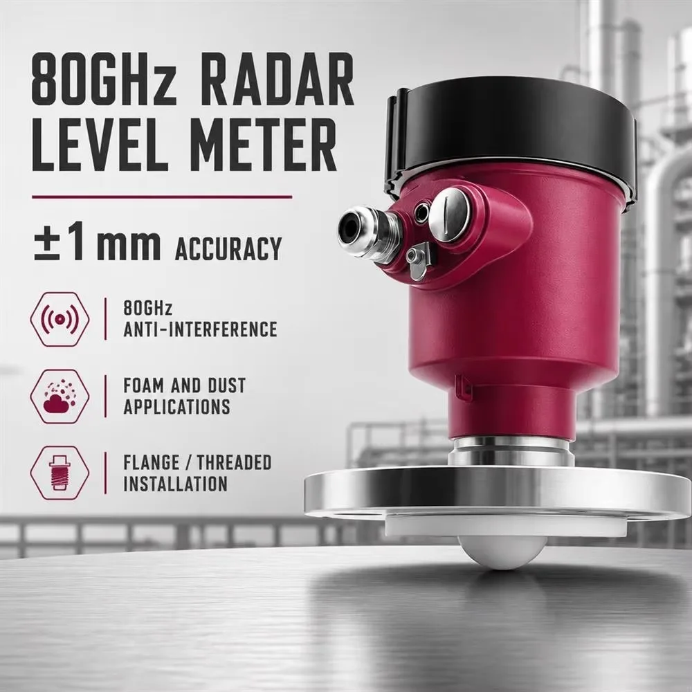 80GHz Radar Level Sensor Compact Non-Contact Liquid Small Tank RS485 Modbus for Pharmaceutical Pure Water Clean Process