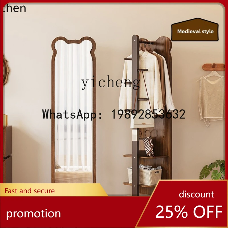 PYH  solid wood hanger full mirror rotatable floor full-length mirror home bedroom coat rack