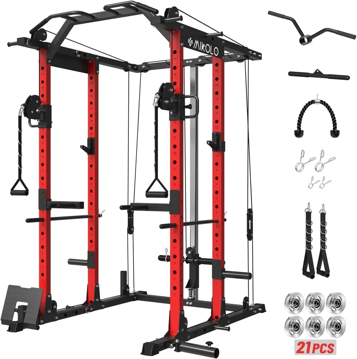 Power Cage, Power Rack with Cable Crossover System, 1500LBS Squat Rack with LAT Pull Down System, Workout Cage with Pulley Syste