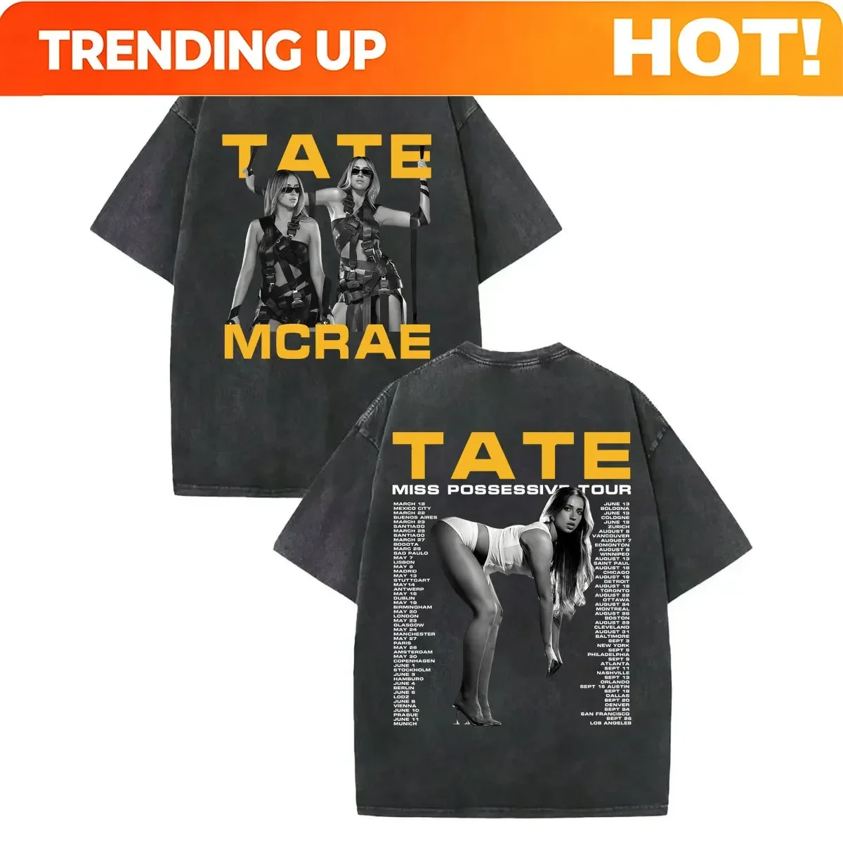 Customization Shirt Tate McRae Miss Possessive World Tour 2025 Graphic T Shirts Fashion Aesthetic Vintage Washed T-shirts Men Wo
