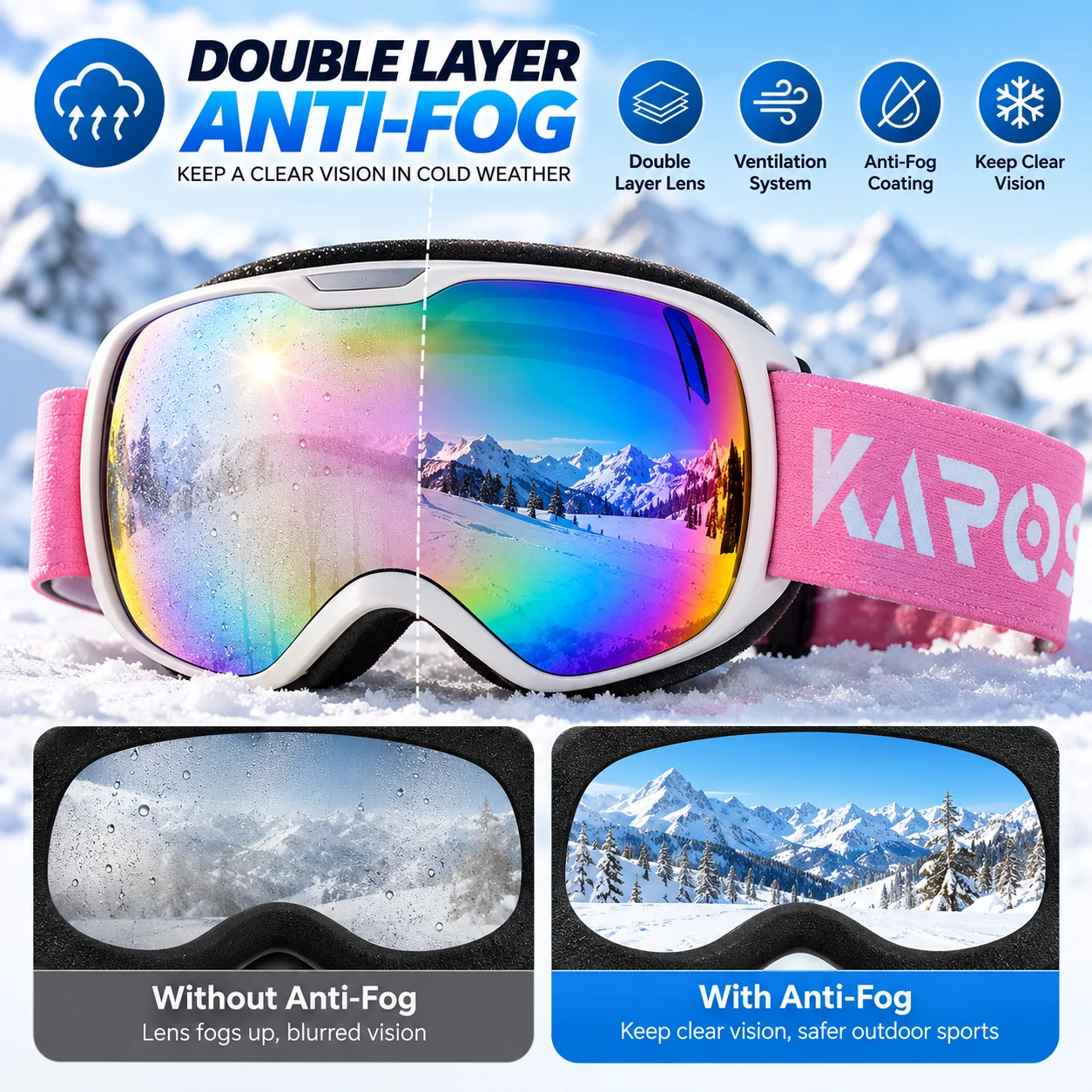 Children Ski Goggles Double Layer Anti Fog Lens UV400 Protection Winter Sports Glasses Snowboard Snowmobile Skiing Eyewear
