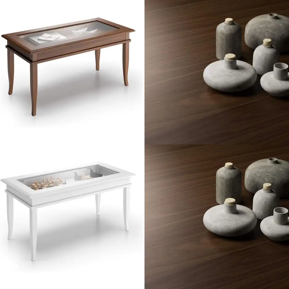 

Walnut Modern Classic Coffee Table with Laminate and Glass Top, Italian Style Furniture