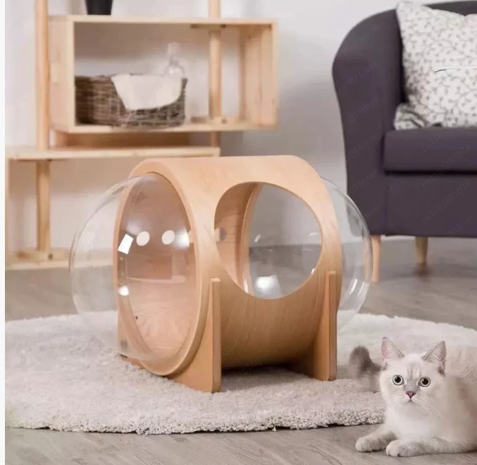Solid Wood Transparent Space Capsule Small Dog Kennels Four Seasons Universal Cats Litter Indoor Balcony Dog Houses Puppy Bed