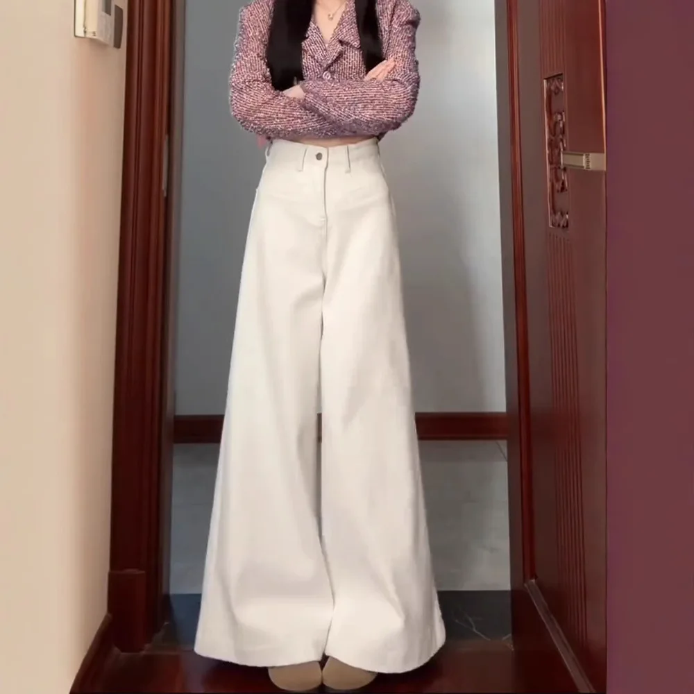 

White Wide Leg Pants Solid Jeans Women Leggings Trousers Denim Vintage Caual Baggy Streetwear High Waist Pants Autumn Spring
