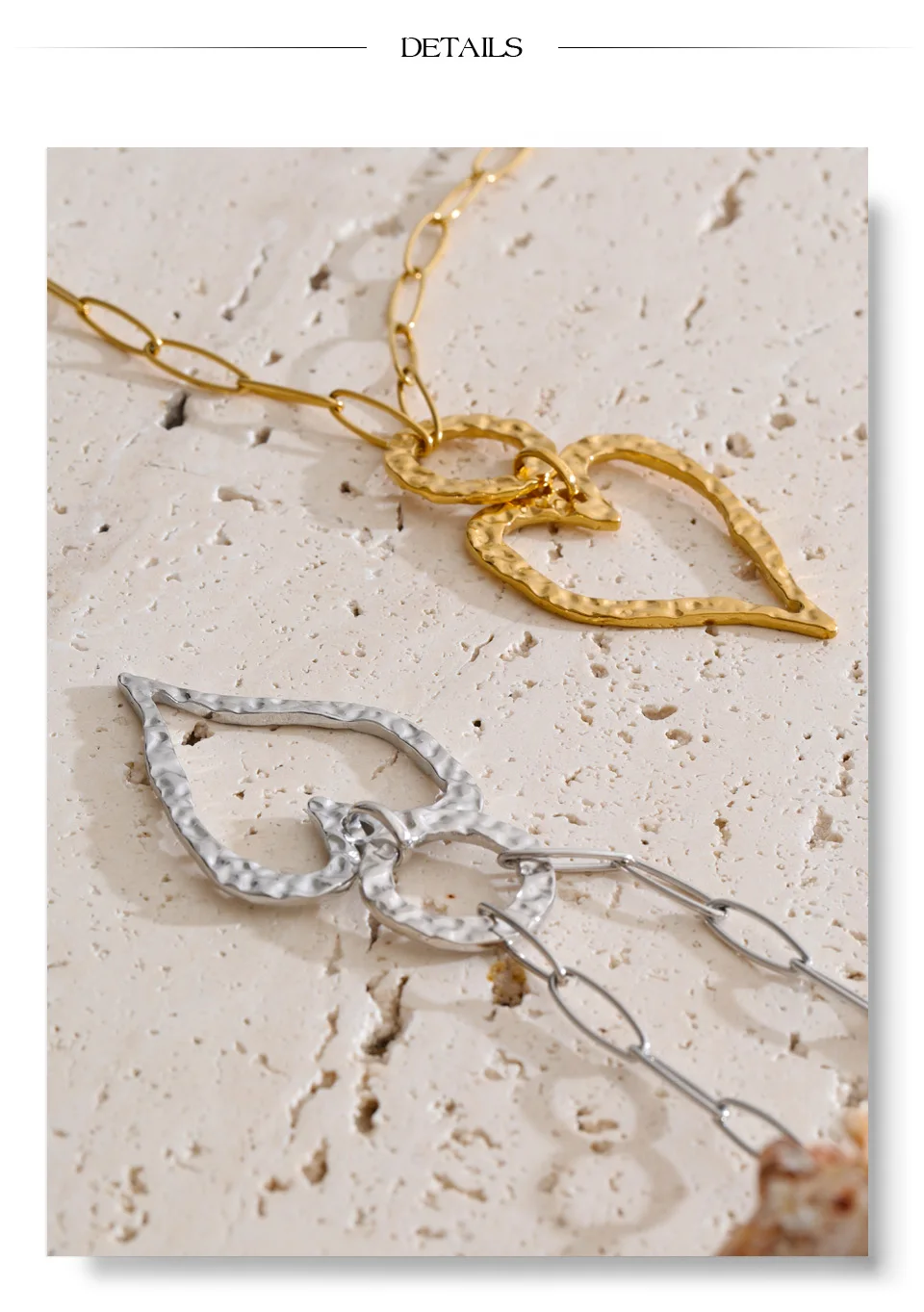 Yhpup Edelstahl Halskette mit Hohlherz-Anhänger 2026 Goldfarben PVD-beschichtet Stilvoller Schmuck Strukturierter Modeschmuck Geschenk – Detail 8
