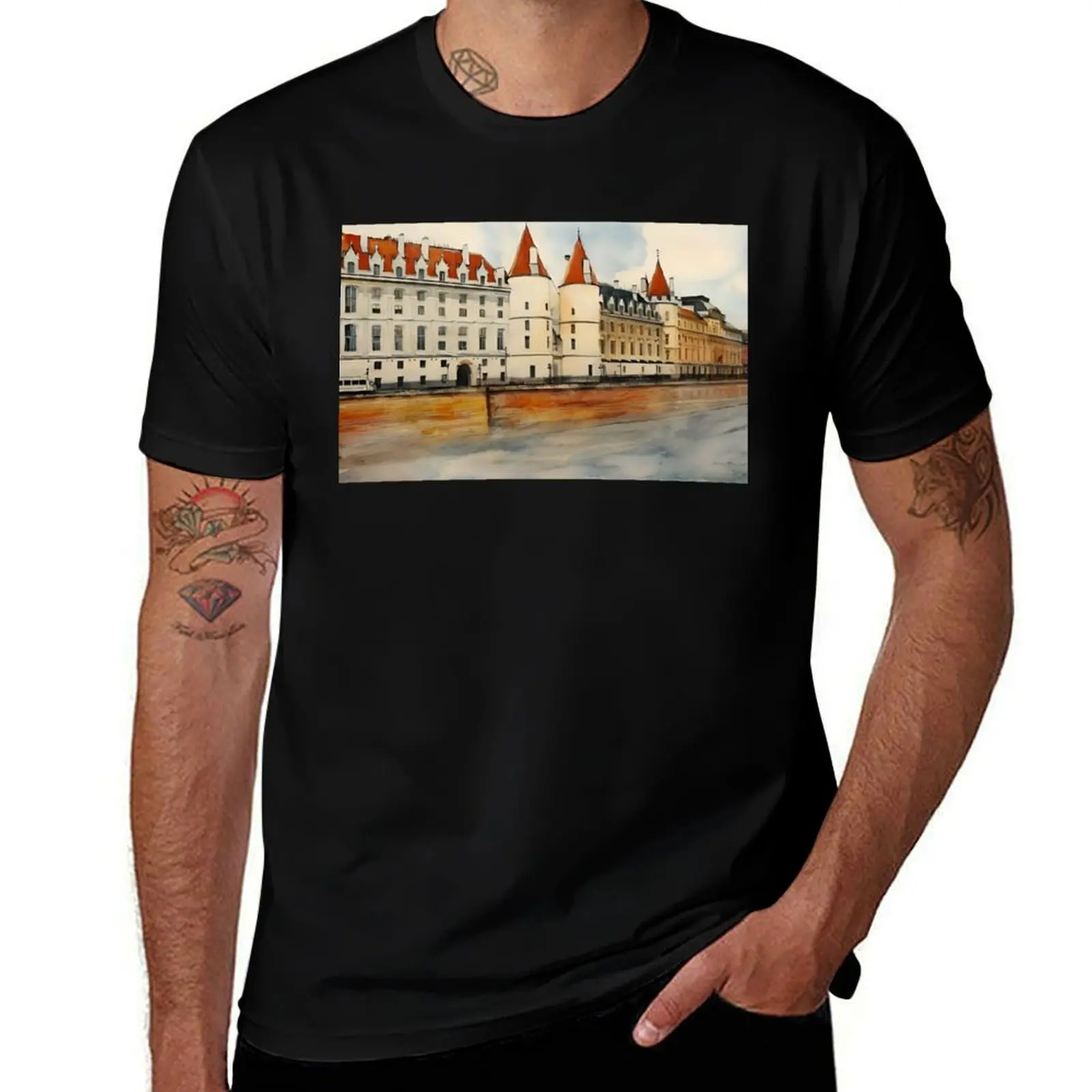 

La Seine, Watercolor T-Shirt T-shirts oversize summer shirt Clothing t shirt for men