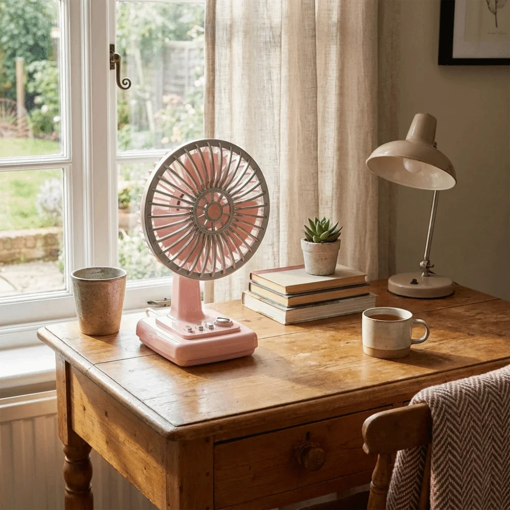

Rechargeable Rechargeable Desktop Fan Mini Classic Retro Style Portable Mini Electric Fan Compact Design Creamy Appearance