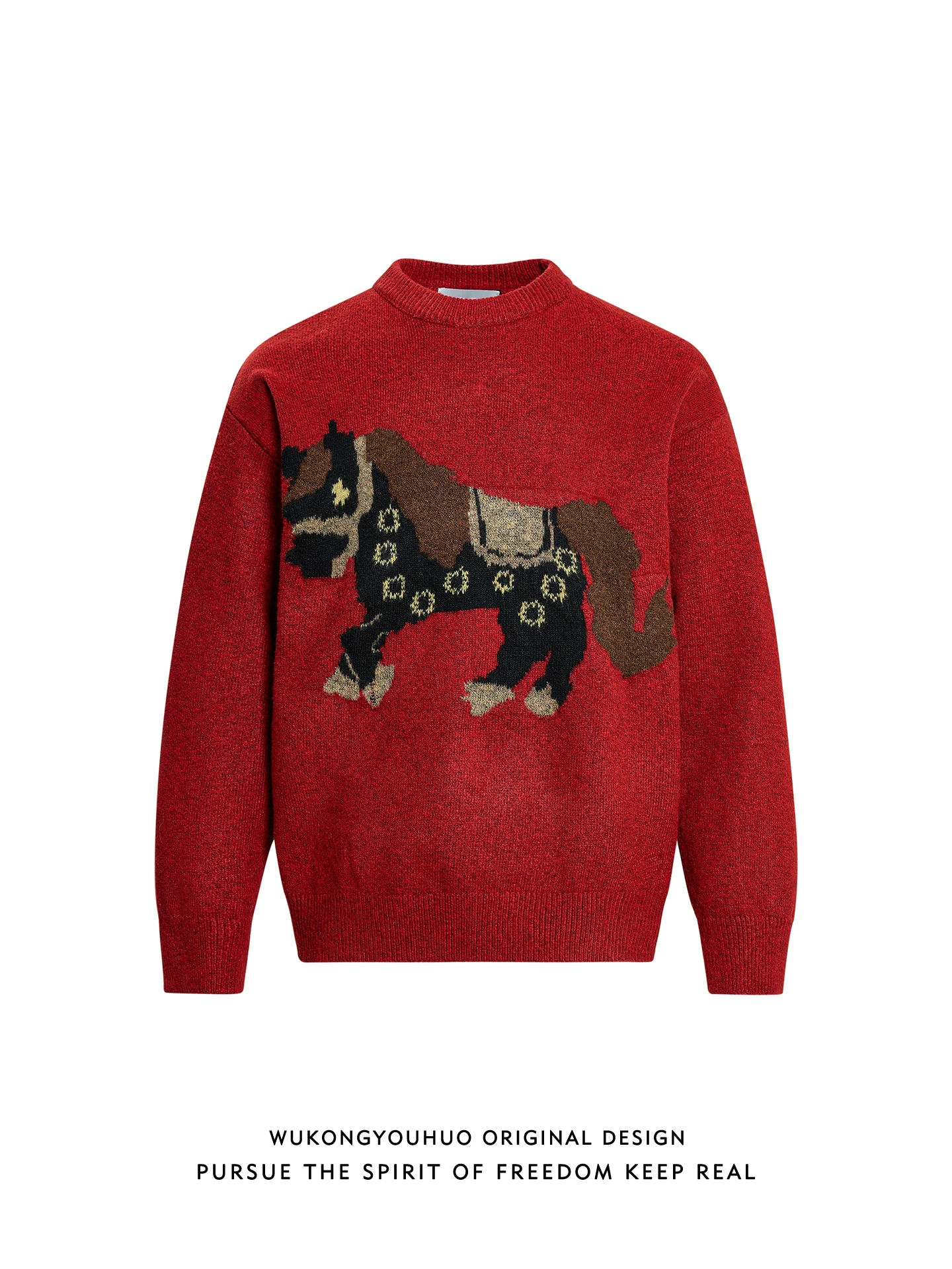 

Свободный крой, круглый вырез, трикотаж, красный, дизайн к Новому году, вышивка, повседневный, зимний свитер, теплый, удобный, вязаный...