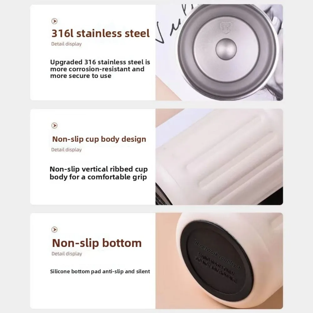 Stainless Steel Thermal Coffee Cup Digital Display Double-layer Insulation Cup Delicate 450ml Carrying Water Cup for Students