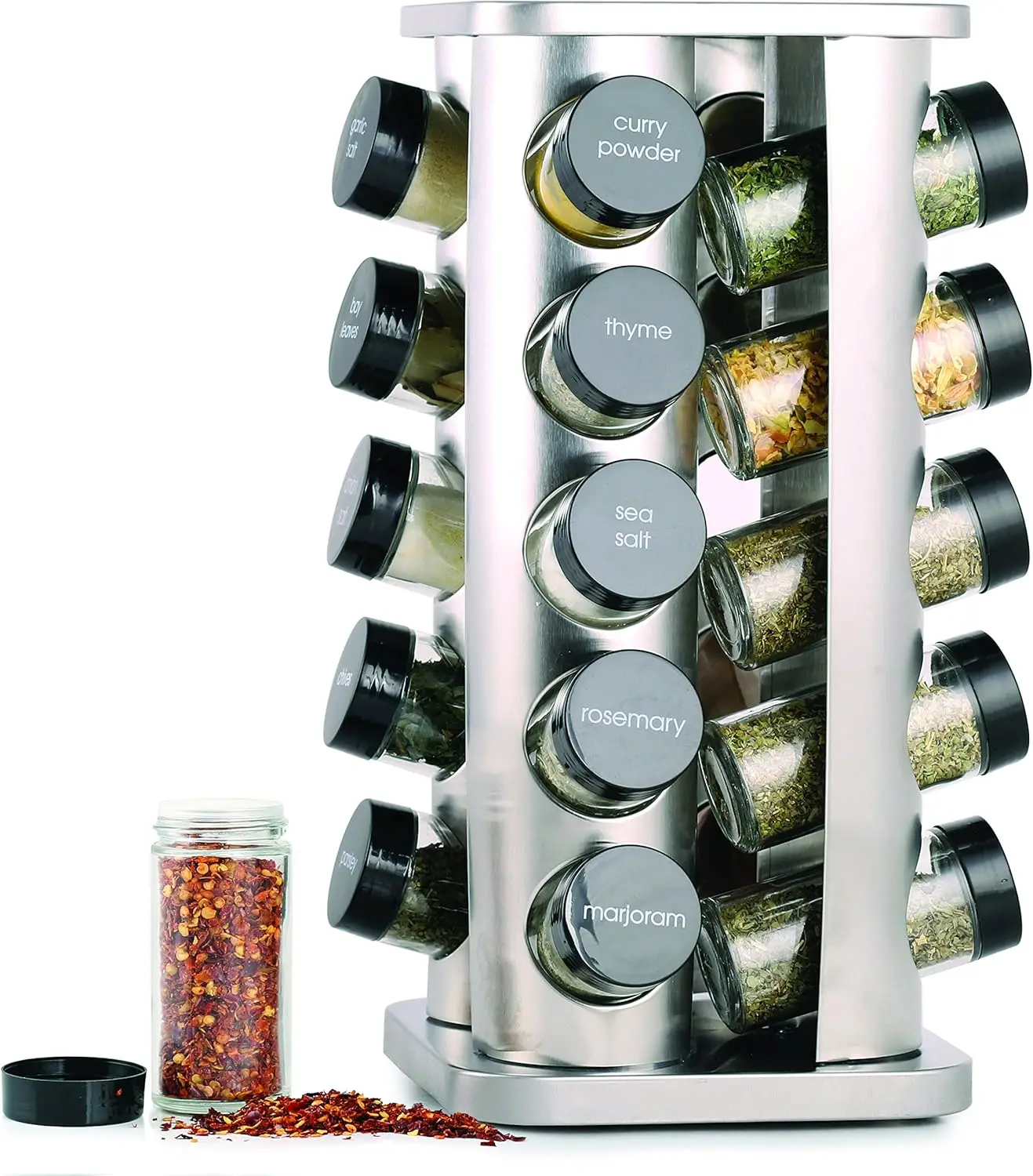 Orii 20 Jar Spice Rack with Spices Included - Revolving Tower Organizer for Kitchen Spices and Seasonings,Free Spice Refills for