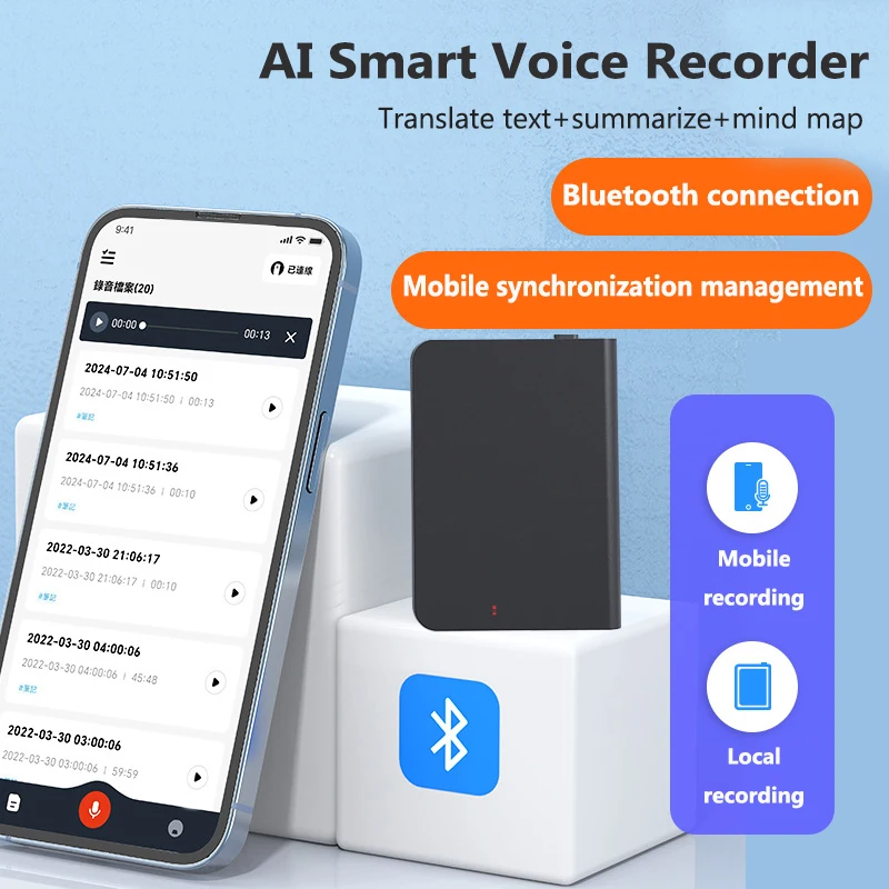 Smart AI ChatGPT-4 App Phone Call Mini Audio Voice Recorder Transcribe Summarize 59Language Translator Audio Dictaphone 8G-128G