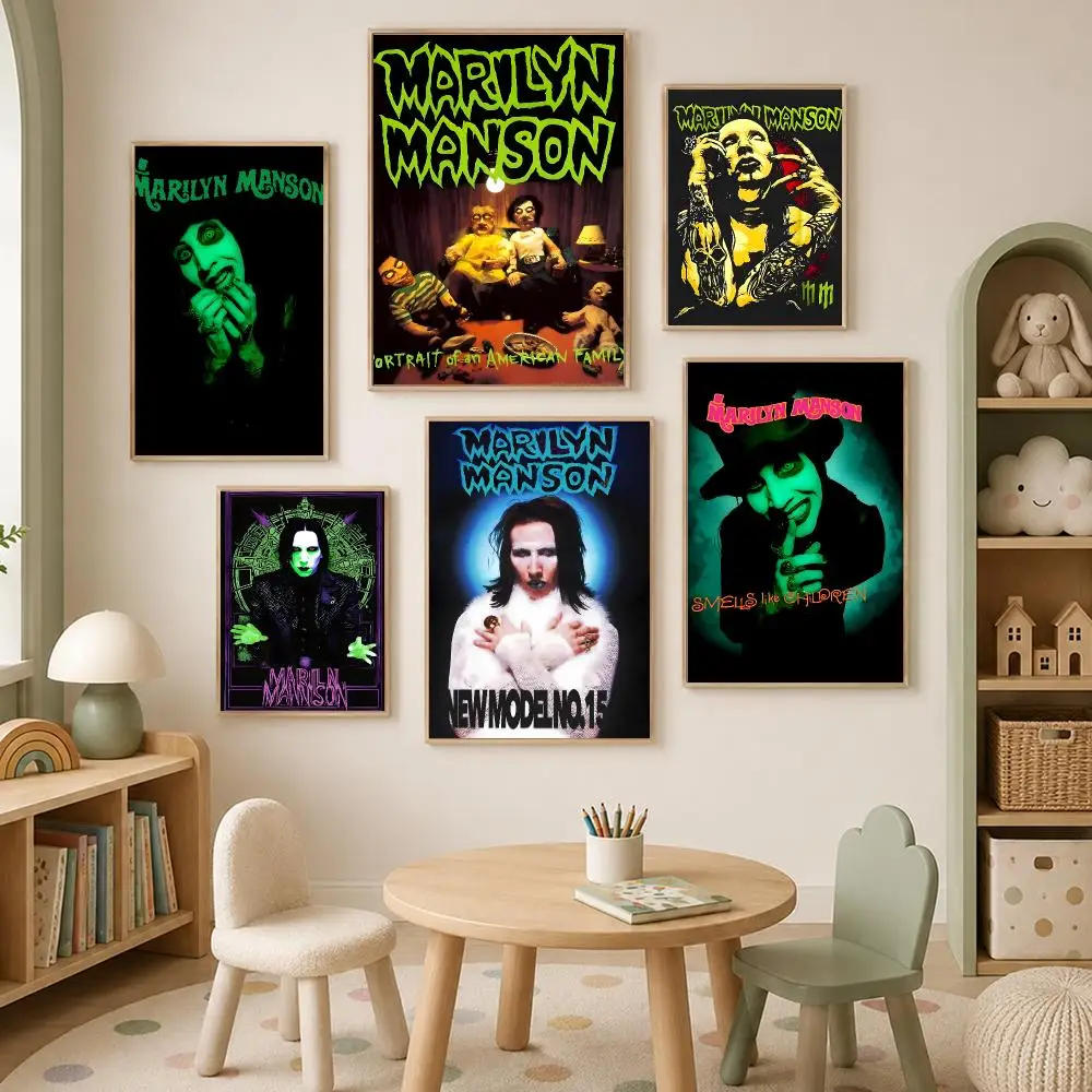 Music Marilyn Manson Poster Self-Stick HD PP paper Wall Art Poster, Waterproof Decor for Bedroom, Living Room and Home