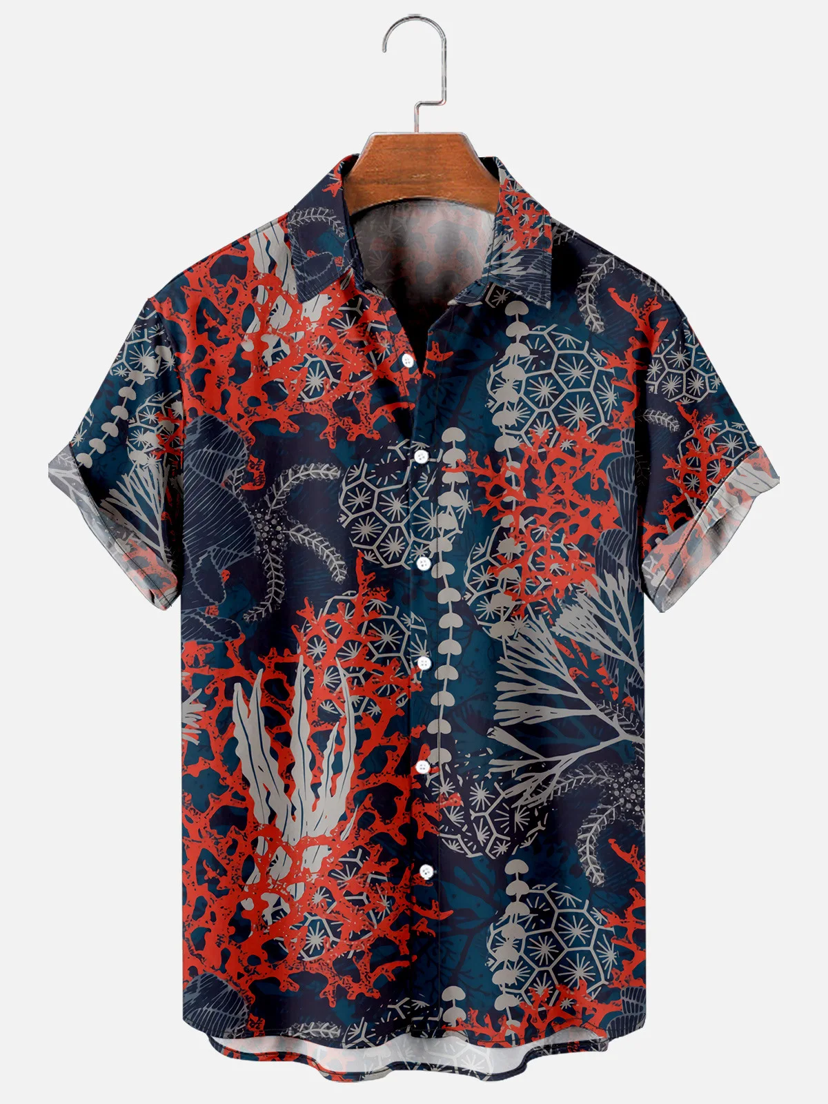 

2021 new cross-border seaweed floral elements 3D digital printing trend loose short-sleeved shirt men's top