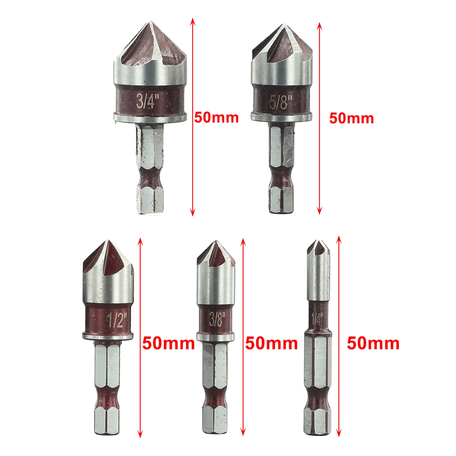 82 Degree Tip DIY Projects 5 Flute Countersink Bit 82 Degree Countersink Five-Blade Design Medium Hardness Metals