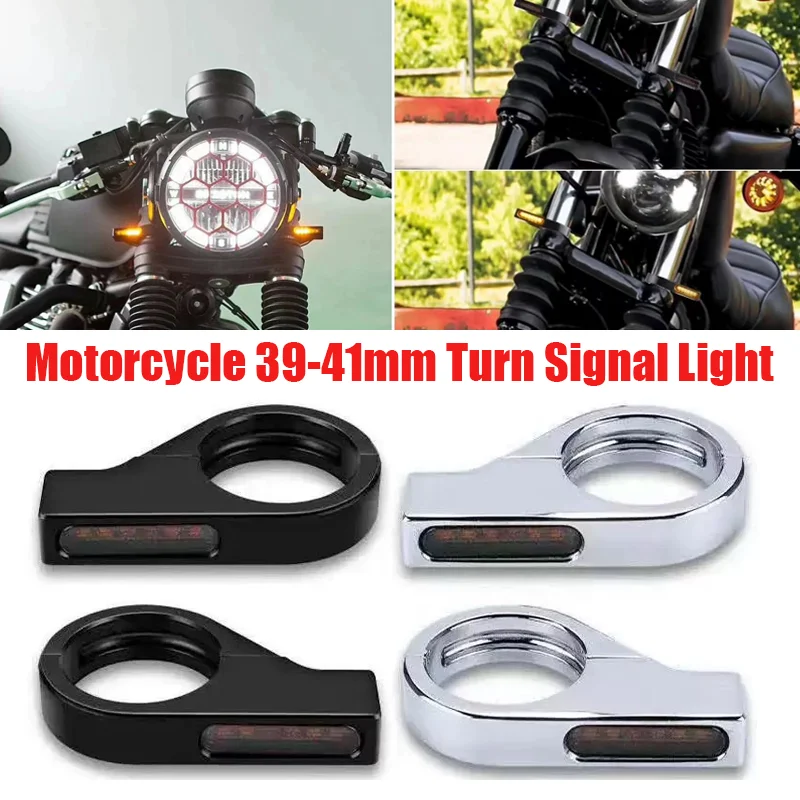 

Motorcycle LED Turn Signal Lights Amber & White Clamp Indicator Blinker for 39mm-41mm Fork Tubes For Honda Yamaha
