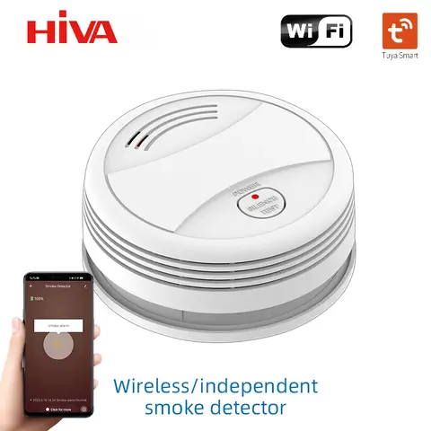 HIVA Tuya WIFI 화재 연기 감지기 보안 경보 시스템 정원 연기 집 홈 오피스 SmartLife APP 제어 화재 경보