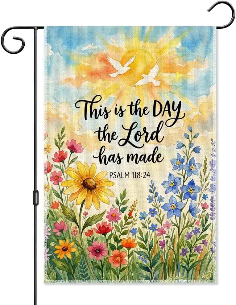 This Is The Day The Lord Has Made Garden Flag, Spring Christian Garden Flags for Outside, Double-Sided PSALM 118:24 Religiou yyi