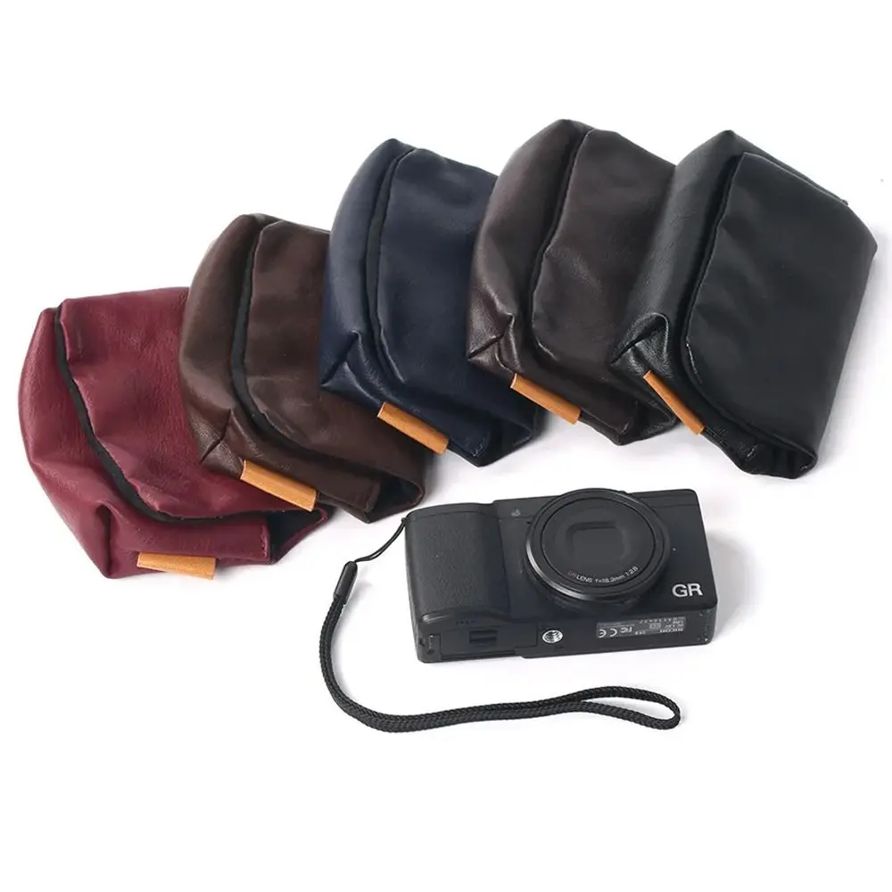 PU Leather Camera Soft Case Lightweight Compact Camera Cover Bag Shockproof Fleecing Camera Storage Bag Photography Equipment