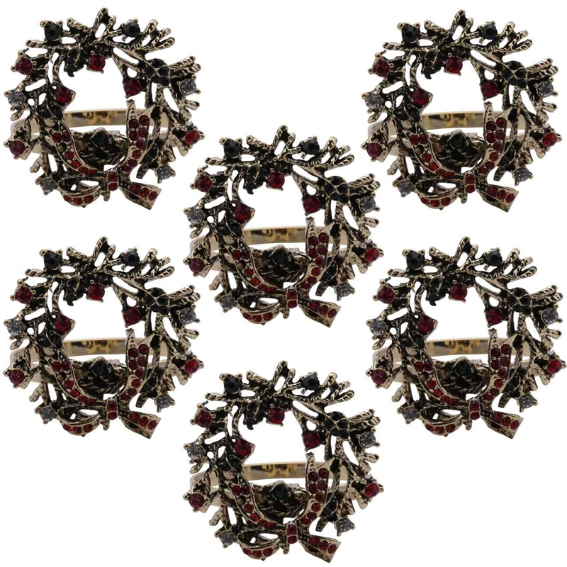 60Pcs Christmas Wreath Napkin Rings Metal Napkin Buckle Napkin Holder Napkin Circle Hotel Dinner Table Decoration