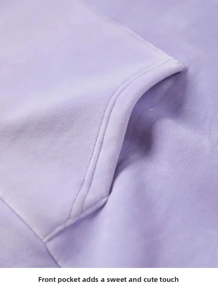 Felpa con cappuccio ricamata con orecchie di coniglio in velluto da donna Thi Quali Long Sve Sweet Sle Fibra di poliestere Casual Streetwear