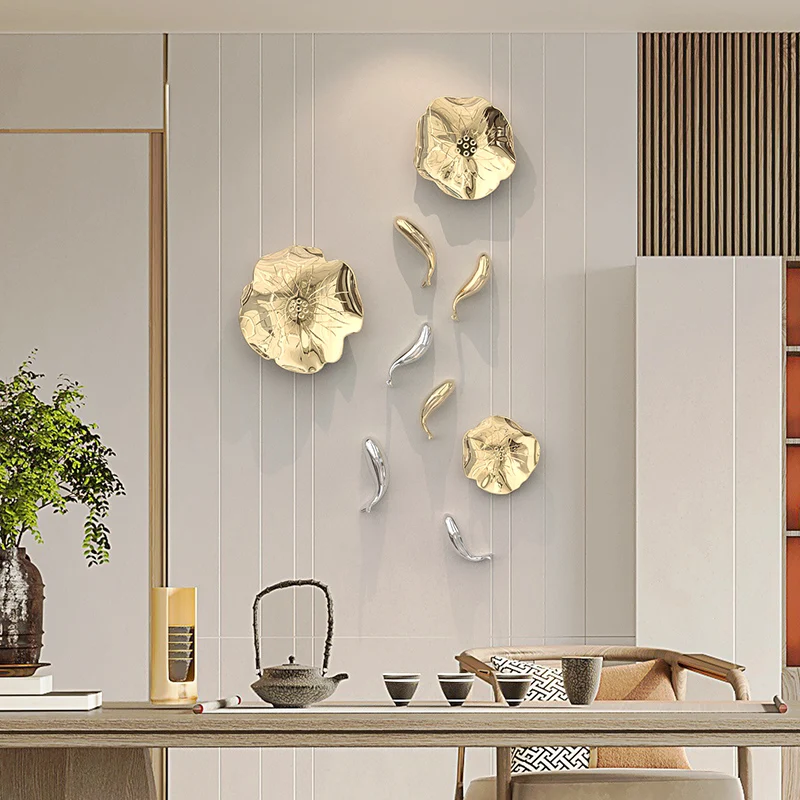 Stereo Resin Background Wall Decoration Carp Fish Leaf  Gold Pendant Chinese Bionics Home Accessories