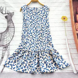 2024  spring and summer dress new women's print  round neck sleeveless pleated dress women Europe and the United States vestidos
